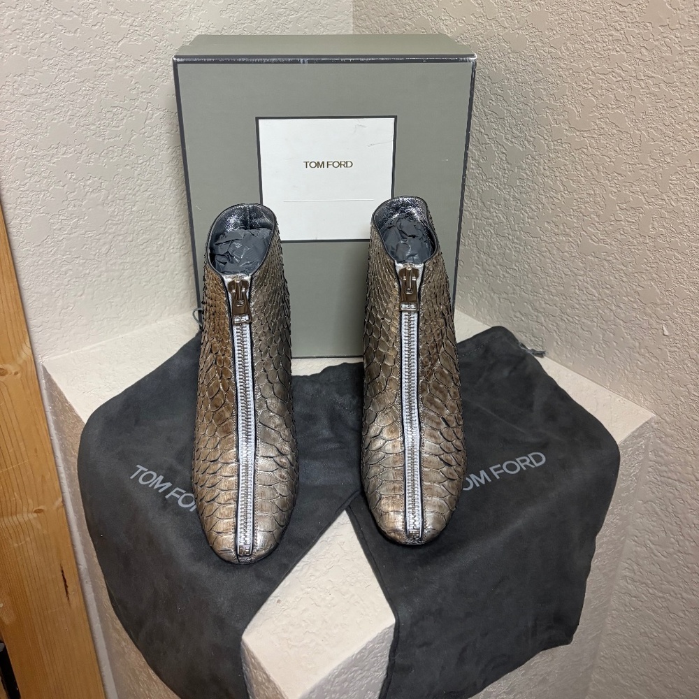 Tom Ford Python Booties Silver Metallic Ankle Boo… - image 1